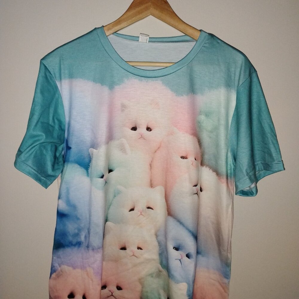 Short Sleeve Kitten Print Top